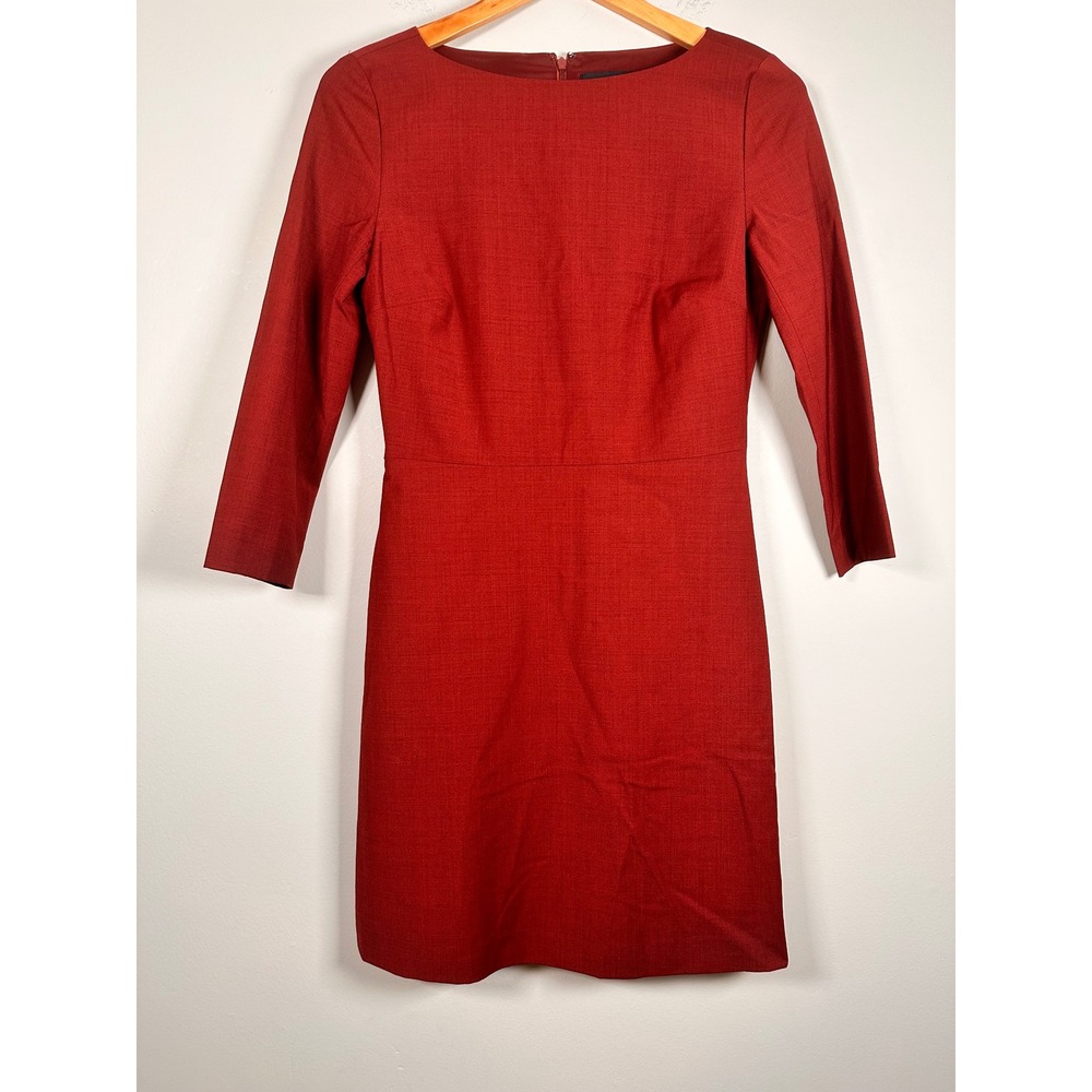 Theory Sheath Dress Women 2 Red Wool Blend 3/4 Sleeve Raneid workwear office